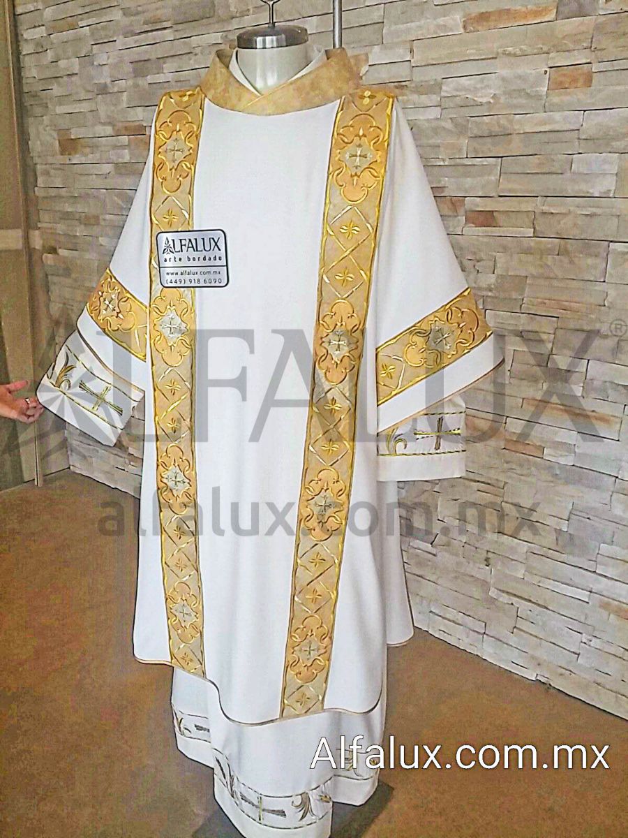 02 ROYAL Blanco Brocado DALMATICA DOBLE RAYA